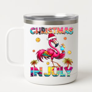 Christmas In July Flamingo Beach Summer Hawaii 12 oz Stainless Steel Tumbler Cup