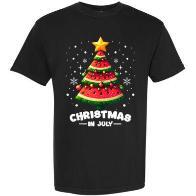 Christmas In July Watermelon Xmas Tree Summer Garment-Dyed Heavyweight T-Shirt