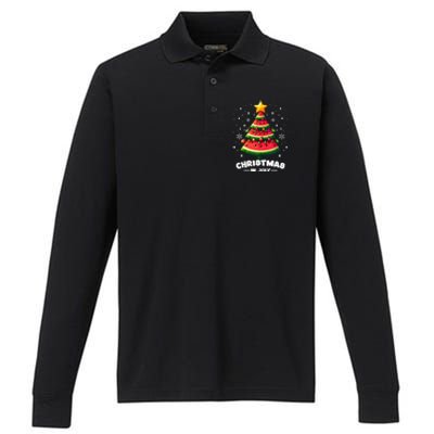 Christmas In July Watermelon Xmas Tree Summer Performance Long Sleeve Polo