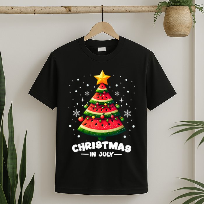 Christmas In July Watermelon Xmas Tree Summer T-Shirt