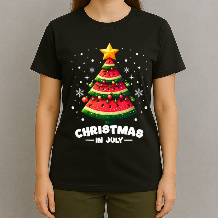 Christmas In July Watermelon Xmas Tree Summer T-Shirt