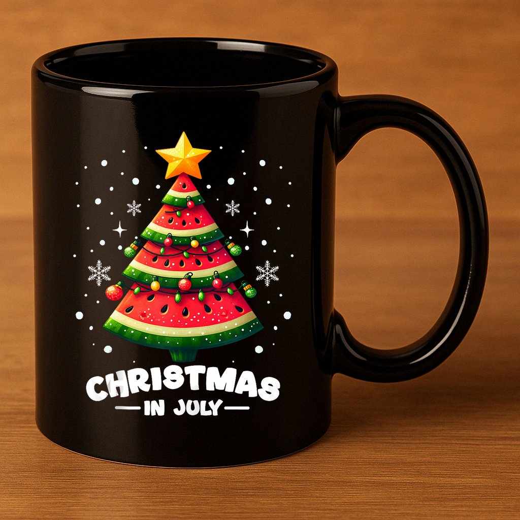 Christmas In July Watermelon Xmas Tree Summer 11oz C Handle Ceramic Mug