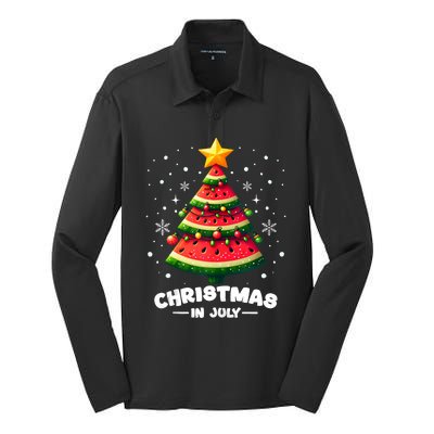 Christmas In July Watermelon Xmas Tree Summer Silk Touch Performance Long Sleeve Polo