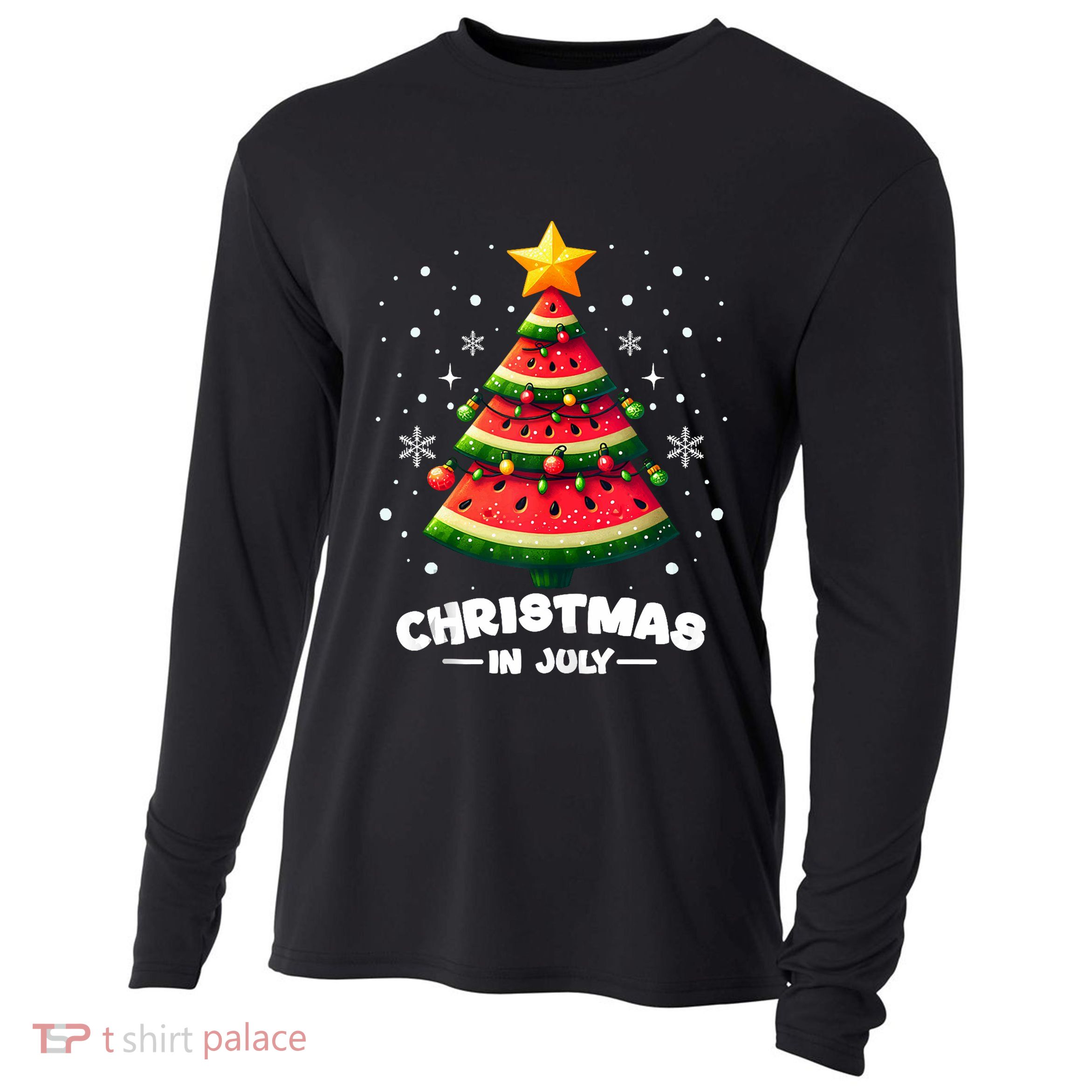 Christmas In July Watermelon Xmas Tree Summer Cooling Performance Long Sleeve Crew