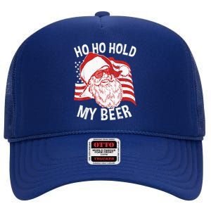 Christmas In July Santa Ho Ho Hold My Beer Drink Lover High Crown Mesh Back Trucker Hat