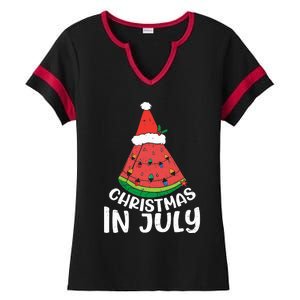 Christmas In July Watermelon Xmas Tree Summer Ladies Halftime Notch Neck Tee