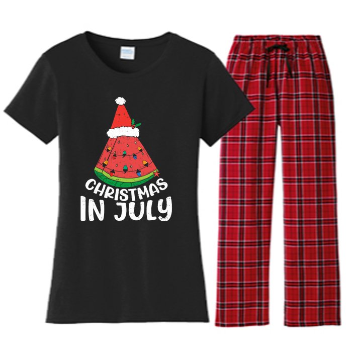 Christmas In July Watermelon Xmas Tree Summer Women's Flannel Pajama Set