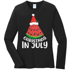 Christmas In July Watermelon Xmas Tree Summer Ladies Long Sleeve Shirt