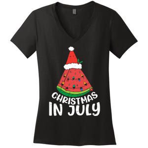 Christmas In July Watermelon Xmas Tree Summer Women's V-Neck T-Shirt