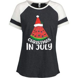 Christmas In July Watermelon Xmas Tree Summer Enza Ladies Jersey Colorblock Tee