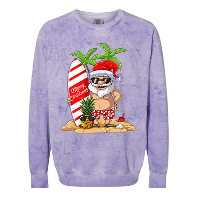 Christmas In July Santa Hawaiian Summer Surf Surfing Surfer Colorblast Crewneck Sweatshirt