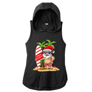 Christmas In July Santa Hawaiian Summer Surf Surfing Surfer Ladies PosiCharge Tri-Blend Wicking Draft Hoodie Tank