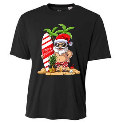 Christmas In July Santa Hawaiian Summer Surf Surfing Surfer Cooling Performance Crew T-Shirt