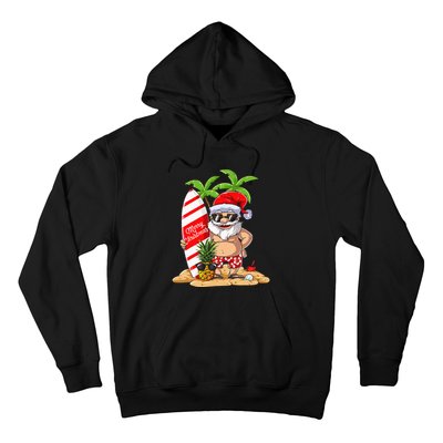 Christmas In July Santa Hawaiian Summer Surf Surfing Surfer Hoodie