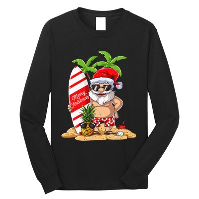 Christmas In July Santa Hawaiian Summer Surf Surfing Surfer Long Sleeve Shirt