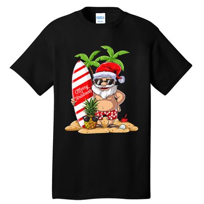 Christmas In July Santa Hawaiian Summer Surf Surfing Surfer Tall T-Shirt