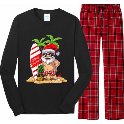 Christmas In July Santa Hawaiian Summer Surf Surfing Surfer Long Sleeve Pajama Set