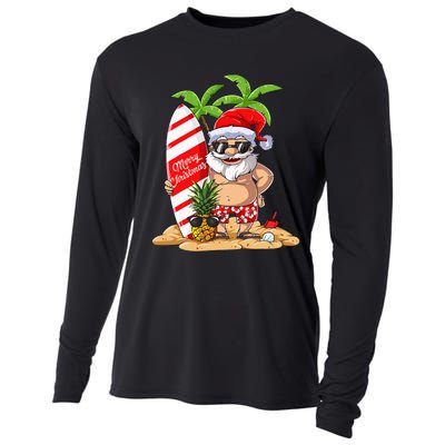 Christmas In July Santa Hawaiian Summer Surf Surfing Surfer Cooling Performance Long Sleeve Crew