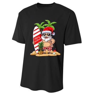 Christmas In July Santa Hawaiian Summer Surf Surfing Surfer Performance Sprint T-Shirt