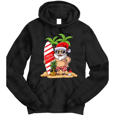 Christmas In July Santa Hawaiian Summer Surf Surfing Surfer Tie Dye Hoodie