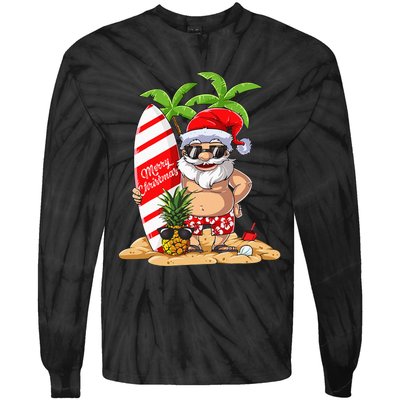 Christmas In July Santa Hawaiian Summer Surf Surfing Surfer Tie-Dye Long Sleeve Shirt