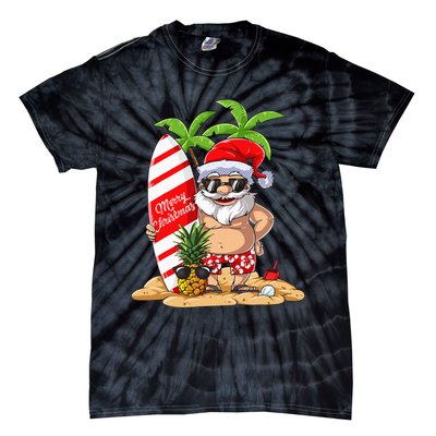 Christmas In July Santa Hawaiian Summer Surf Surfing Surfer Tie-Dye T-Shirt