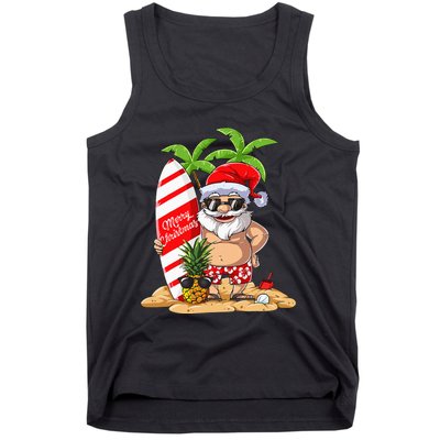 Christmas In July Santa Hawaiian Summer Surf Surfing Surfer Tank Top