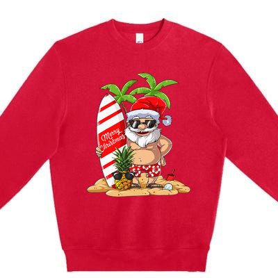 Christmas In July Santa Hawaiian Summer Surf Surfing Surfer Premium Crewneck Sweatshirt