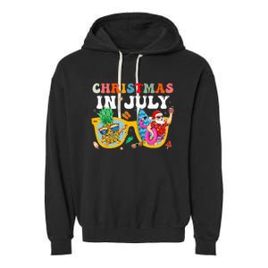 Christmas In July Santa Sunglasses Summer Beach Funny Xmas Garment-Dyed Fleece Hoodie