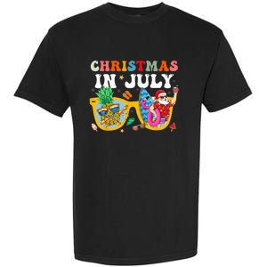 Christmas In July Santa Sunglasses Summer Beach Funny Xmas Garment-Dyed Heavyweight T-Shirt