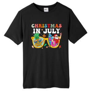 Christmas In July Santa Sunglasses Summer Beach Funny Xmas Tall Fusion ChromaSoft Performance T-Shirt