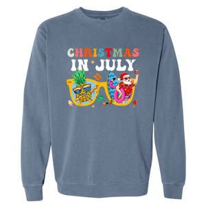 Christmas In July Santa Sunglasses Summer Beach Funny Xmas Garment-Dyed Sweatshirt