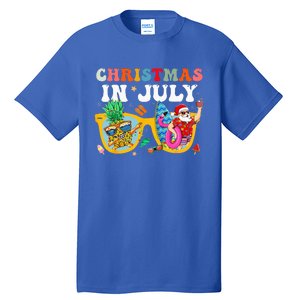 Christmas In July Santa Sunglasses Summer Beach Funny Xmas Tall T-Shirt