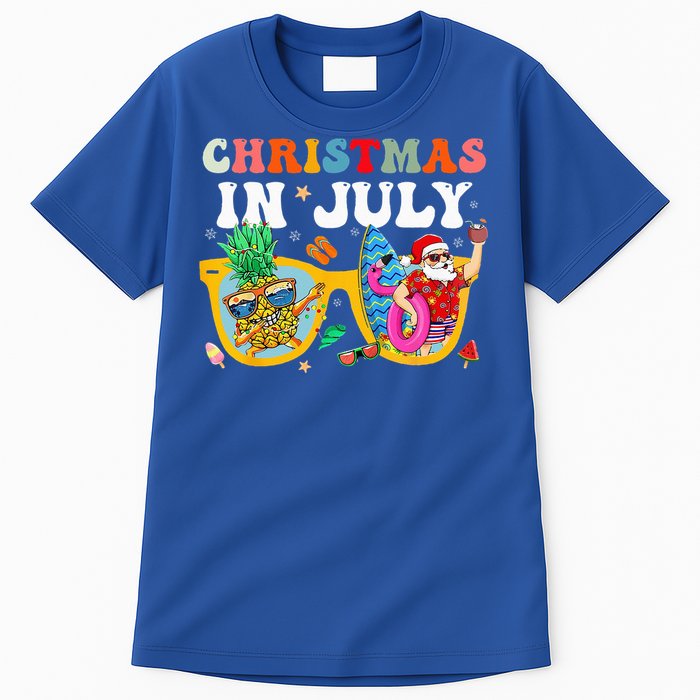 Christmas In July Santa Sunglasses Summer Beach Funny Xmas Tall T-Shirt