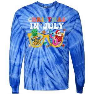 Christmas In July Santa Sunglasses Summer Beach Funny Xmas Tie-Dye Long Sleeve Shirt