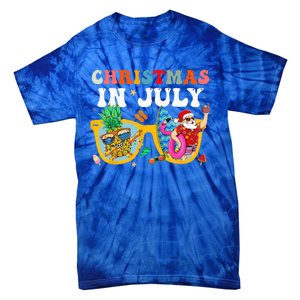 Christmas In July Santa Sunglasses Summer Beach Funny Xmas Tie-Dye T-Shirt