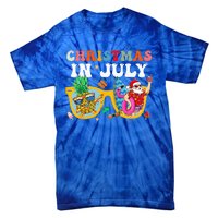 Christmas In July Santa Sunglasses Summer Beach Funny Xmas Tie-Dye T-Shirt