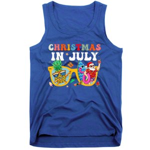 Christmas In July Santa Sunglasses Summer Beach Funny Xmas Tank Top