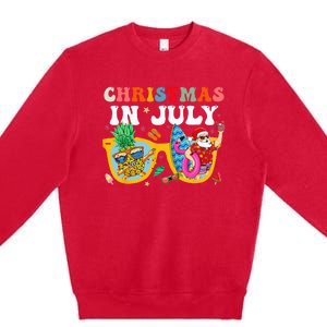 Christmas In July Santa Sunglasses Summer Beach Funny Xmas Premium Crewneck Sweatshirt