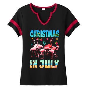 Christmas In July Flamingo Beach Summer Ladies Halftime Notch Neck Tee