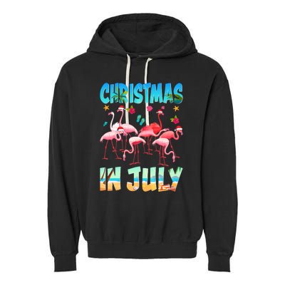 Christmas In July Flamingo Beach Summer Garment-Dyed Fleece Hoodie