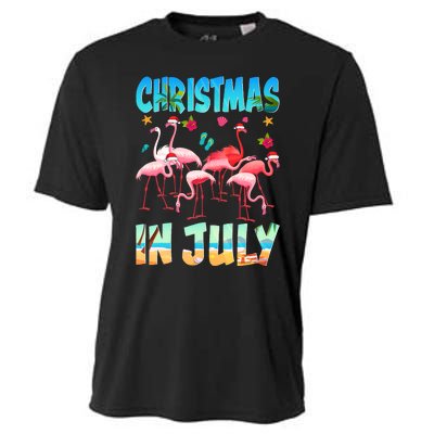 Christmas In July Flamingo Beach Summer Cooling Performance Crew T-Shirt