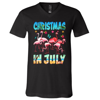 Christmas In July Flamingo Beach Summer V-Neck T-Shirt