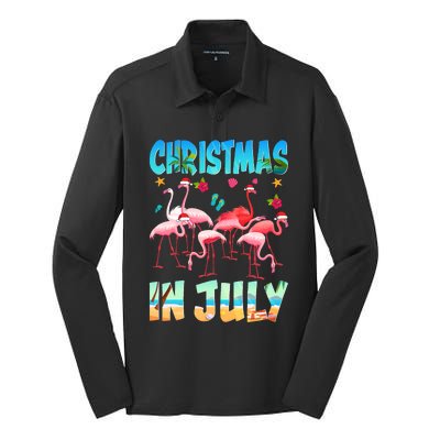 Christmas In July Flamingo Beach Summer Silk Touch Performance Long Sleeve Polo