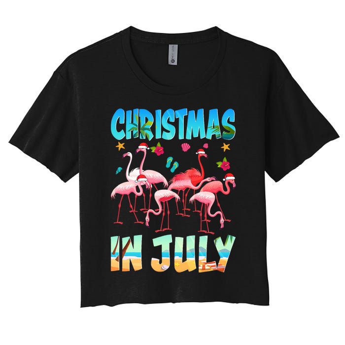 Christmas In July Flamingo Beach Summer Women's Crop Top Tee