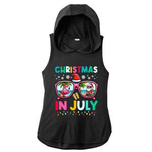 Christmas In July Flamingo Santa Beach Summer Hawaii Ladies PosiCharge Tri-Blend Wicking Draft Hoodie Tank