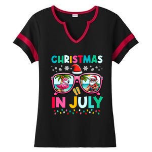 Christmas In July Flamingo Santa Beach Summer Hawaii Ladies Halftime Notch Neck Tee