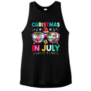 Christmas In July Flamingo Santa Beach Summer Hawaii Ladies PosiCharge Tri-Blend Wicking Tank