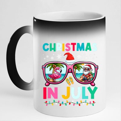 Christmas In July Flamingo Santa Beach Summer Hawaii 11oz Black Color Changing Mug