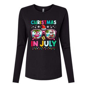 Christmas In July Flamingo Santa Beach Summer Hawaii Womens Cotton Relaxed Long Sleeve T-Shirt